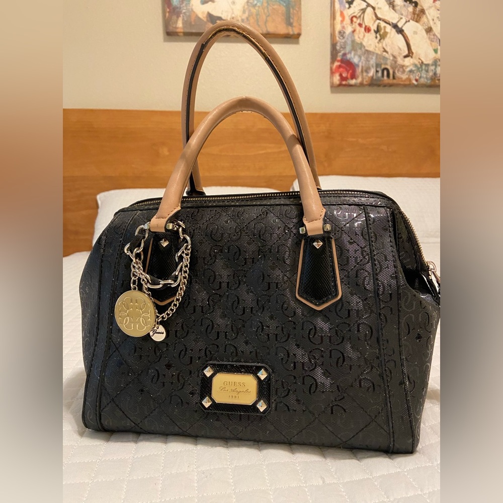 Guess Embossed Black Medium Satchel purse